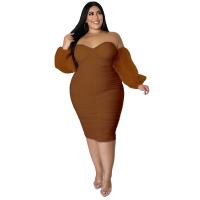 Polyester Plus Size & Sheath One-piece Dress mid-long style & back split Solid PC
