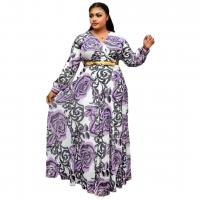 Polyester Plus Size One-piece Dress without Belt & loose printed PC