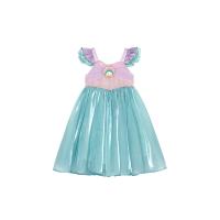 Polyester & Cotton Princess Girl One-piece Dress patchwork blue PC