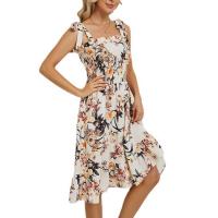 Polyester & Cotton A-line Slip Dress mid-long style printed floral multi-colored PC