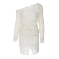 Spandex & Polyester front slit Two-Piece Dress Set midriff-baring & off shoulder Apricot Set