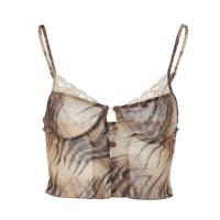 Spandex & Polyester Camisole midriff-baring printed tiger stripes coffee PC