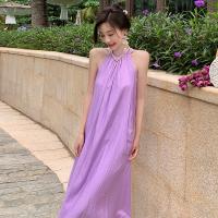 Polyester Halter Dress & loose Solid purple :、 PC