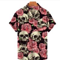 Polyester Plus Size Men Short Sleeve Casual Shirt & loose printed skull pattern PC