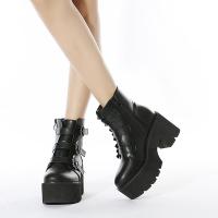 PU Leather Flange Women Martens Boots & anti-skidding black Pair