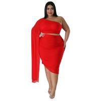 Polyester Slim & Plus Size Two-Piece Dress Set backless & two piece & off shoulder Solid Set