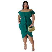 Polyester Waist-controlled & Plus Size Sexy Package Hip Dresses slimming & off shoulder Solid PC