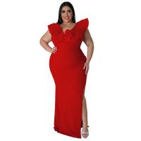 Polyester Waist-controlled & long style & Plus Size Sexy Package Hip Dresses slimming & side slit Solid PC