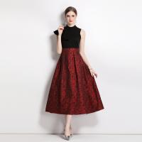 Chiffon Waist-controlled & long style One-piece Dress asymmetric printed shivering red PC