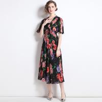 Polyester One-piece Dress double layer & two piece & breathable stretchable floral PC