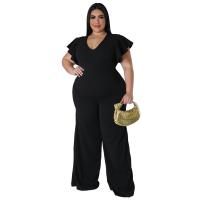Polyester Wide Leg Trousers & Slim & Plus Size & High Waist Long Jumpsuit Solid PC