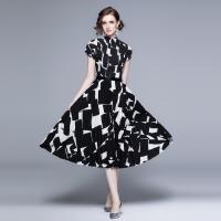 Polyester Waist-controlled & Slim One-piece Dress & two piece printed black Set