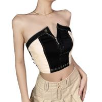 Cotton Tube Top midriff-baring & backless patchwork black PC