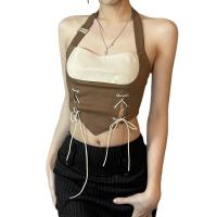 Polyester Camisole midriff-baring & backless patchwork brown PC