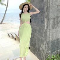 Polyester Slip Dress slimming Solid green PC