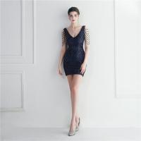 Sequin & Polyester Slim Short Evening Dress deep V embroidered PC