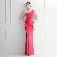 Polyester Slim Long Evening Dress side slit & One Shoulder PC