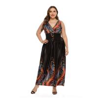Viscose long style One-piece Dress deep V & breathable printed PC
