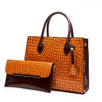 PU Leather Handbag lacquer finish & large capacity & two piece Stone Grain PC