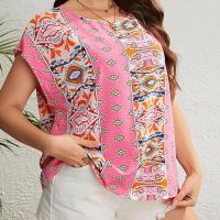 Polyester Women Short Sleeve T-Shirts & loose printed pink PC