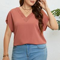 Polyester Women Short Sleeve Shirt & loose red PC