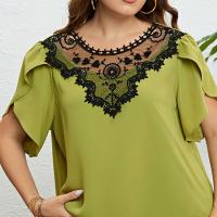 Polyester Women Short Sleeve Shirt & loose green PC