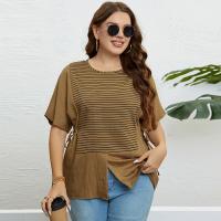 Polyester Women Short Sleeve T-Shirts & loose printed striped PC