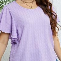 Polyester Women Short Sleeve Shirt & loose purple PC