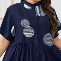 Polyester Women Short Sleeve Shirt & loose printed striped PC