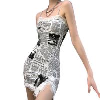Spandex & Polyester Slip Dress side slit & above knee Lace printed letter white PC