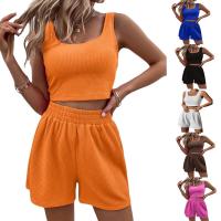 Knitted Plus Size Women Casual Set & two piece short & tank top patchwork Solid Set