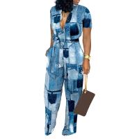 Twilled Satin Wide Leg Trousers Long Jumpsuit printed PC