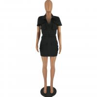 Polyester One-piece Dress & with pocket plain dyed Solid PC
