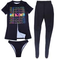 Milk Fiber & Polyester Women Casual Set & three piece Underwear & short sleeve T-shirts & Pants printed letter black Set
