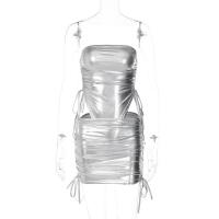 Spandex & Polyester Two-Piece Dress Set & off shoulder & above knee Solid Set