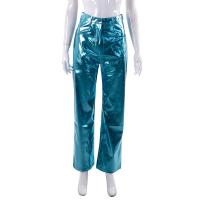 PU Leather Nine Point Pants & Straight & High Waist Women Casual Pants Solid PC