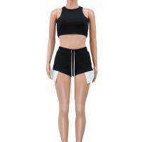 Ramie & Cellulose Acetate Fibre & Acrylic Women Casual Set side slit & two piece short pants & tank top Set