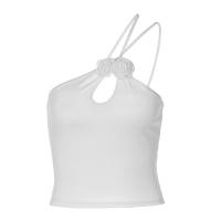 Polyester Tank Top midriff-baring & off shoulder & hollow Solid white PC