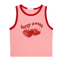 Polyester & Cotton Tank Top midriff-baring printed Strawberry pink PC
