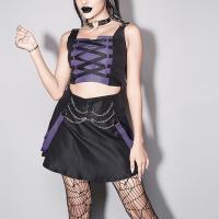 Polyester Slim Two-Piece Dress Set midriff-baring & backless & two piece patchwork black Set