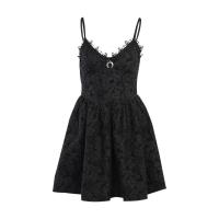 Polyester Slim & High Waist Slip Dress see through look patchwork Solid black PC