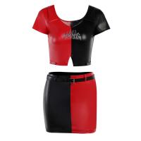 Polyester Slim & High Waist Two-Piece Dress Set & two piece patchwork Solid two different colored Set