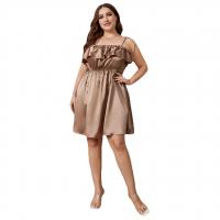 Polyester Waist-controlled & Plus Size One-piece Dress slimming & backless & off shoulder Solid brown PC