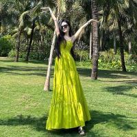 Polyester long style Slip Dress & hollow Solid green PC