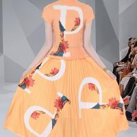 Poliéster Juego de vestidos de dos piezas, impreso, floral, naranja,  Conjunto