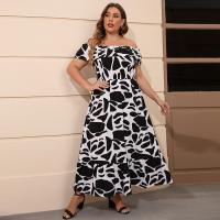 Polyester Waist-controlled & long style One-piece Dress & off shoulder printed PC