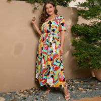 Polyester Plus Size & High Waist One-piece Dress printed PC