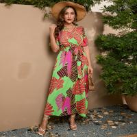 Polyester long style & High Waist One-piece Dress & breathable printed PC