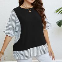 Polyester Plus Size Women Short Sleeve T-Shirts & loose striped PC