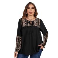 Polyester Plus Size Women Long Sleeve T-shirt & loose black PC